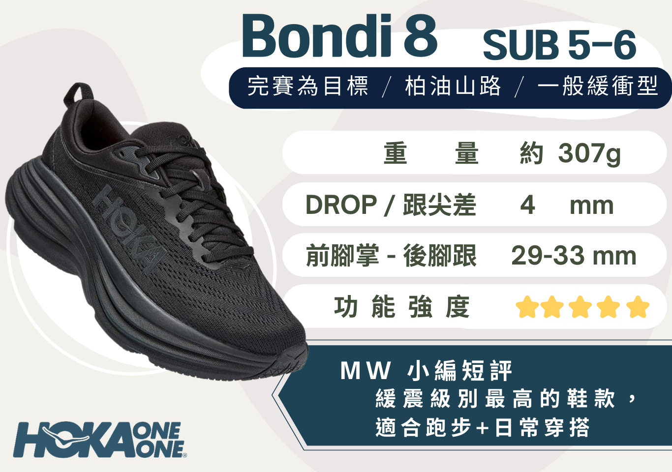 HOKA ONE ONE Bondi 8 寬楦 黑 男 - 馬拉松世界